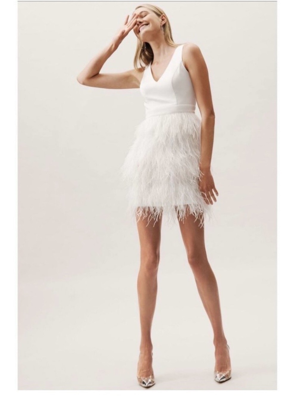 BHLDN Anthem Feathered Skirt Bridal Cocktail Dress Size M NWOT